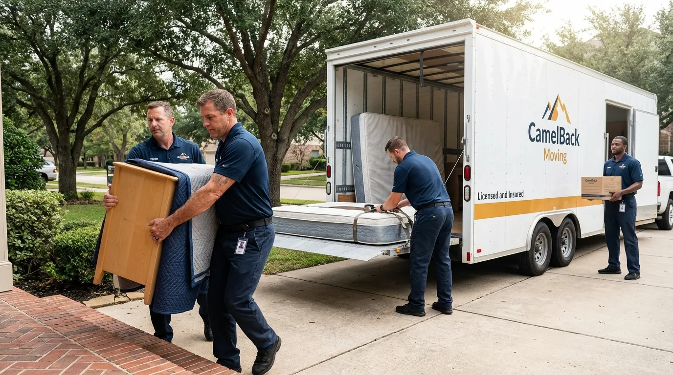 Crew loading residential truck for cross-state move from Newton, KS
