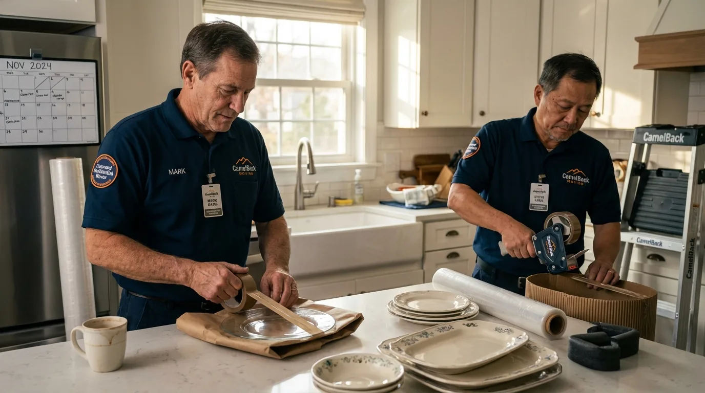 Professional crew packing kitchen dishware in Newton, KS